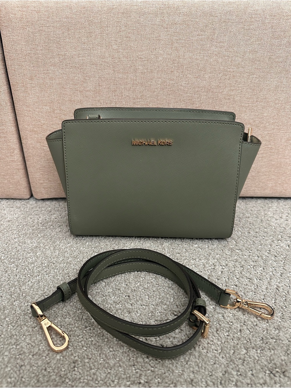 Michael Kors Olive Green Saffiano Crossbody with Gold Hardware